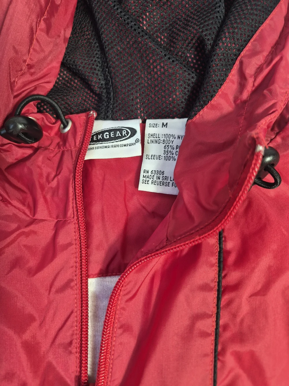 Vintage Tek JEAR Anorak Windbreaker Nylon Sz M Lightweight Red hooded Half Zip